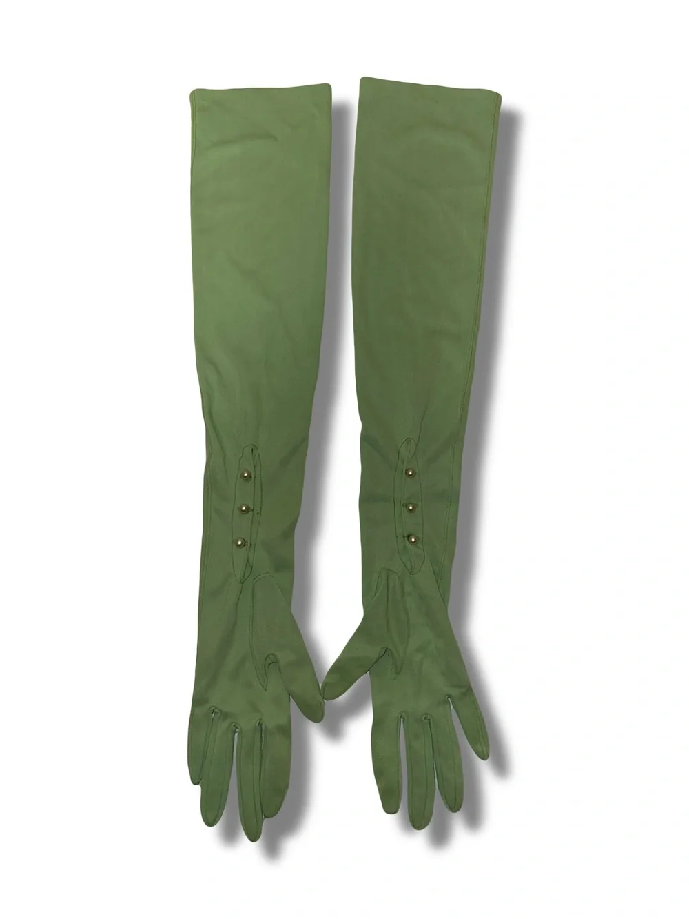 Vtg Pastel Green 22” Opera Gloves w/ Pearl Buttons